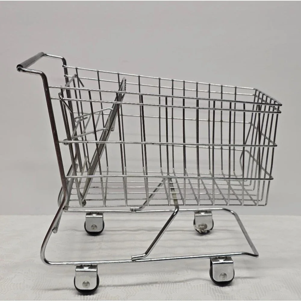 Kids Or Doll Toy Grocery Shopping Cart Silver Metallic Mini Cart